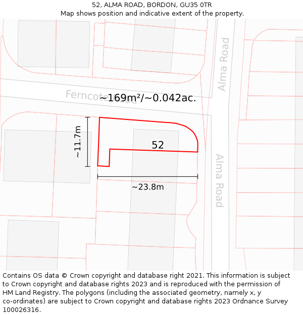 52, ALMA ROAD, BORDON, GU35 0TR: Plot and title map