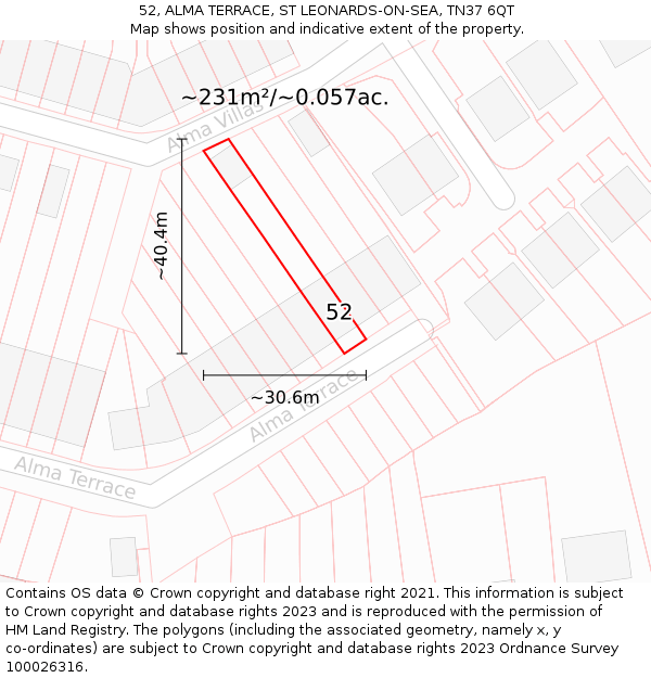 52, ALMA TERRACE, ST LEONARDS-ON-SEA, TN37 6QT: Plot and title map