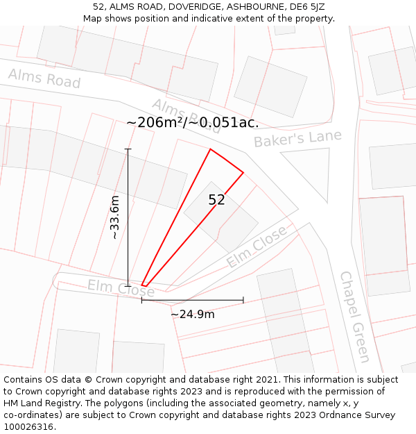 52, ALMS ROAD, DOVERIDGE, ASHBOURNE, DE6 5JZ: Plot and title map