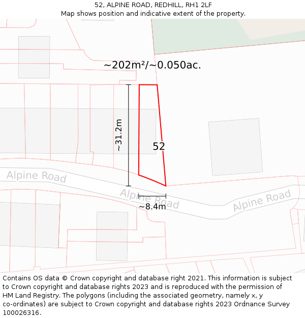 52, ALPINE ROAD, REDHILL, RH1 2LF: Plot and title map
