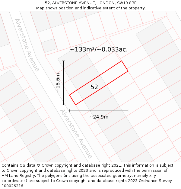 52, ALVERSTONE AVENUE, LONDON, SW19 8BE: Plot and title map