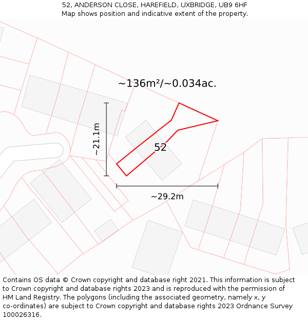 52, ANDERSON CLOSE, HAREFIELD, UXBRIDGE, UB9 6HF: Plot and title map