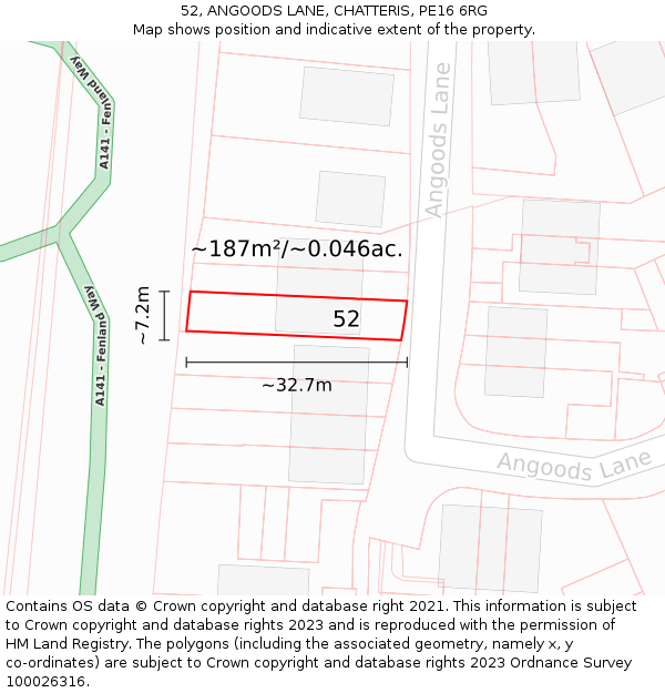 52, ANGOODS LANE, CHATTERIS, PE16 6RG: Plot and title map