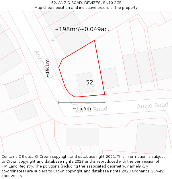 52, ANZIO ROAD, DEVIZES, SN10 2GF: Plot and title map