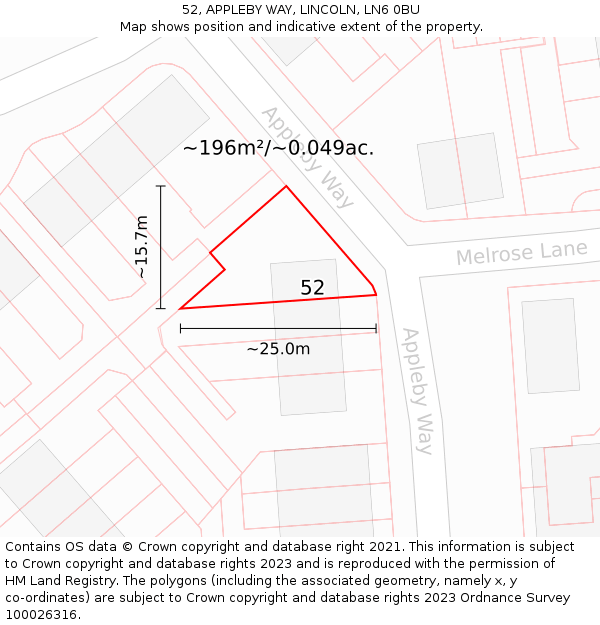 52, APPLEBY WAY, LINCOLN, LN6 0BU: Plot and title map