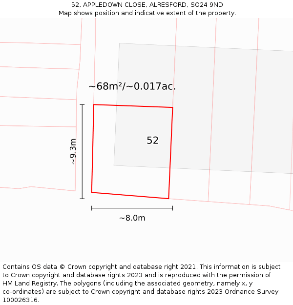 52, APPLEDOWN CLOSE, ALRESFORD, SO24 9ND: Plot and title map