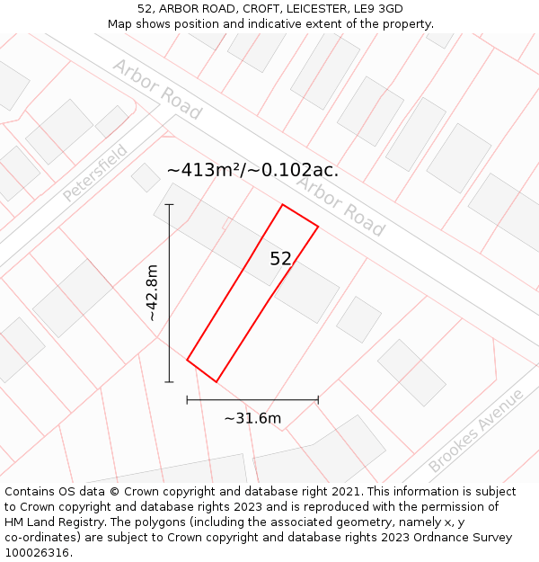 52, ARBOR ROAD, CROFT, LEICESTER, LE9 3GD: Plot and title map