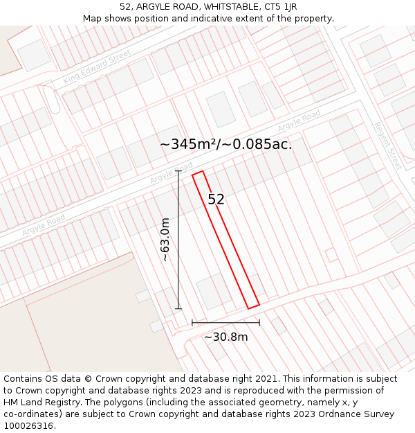 52, ARGYLE ROAD, WHITSTABLE, CT5 1JR: Plot and title map