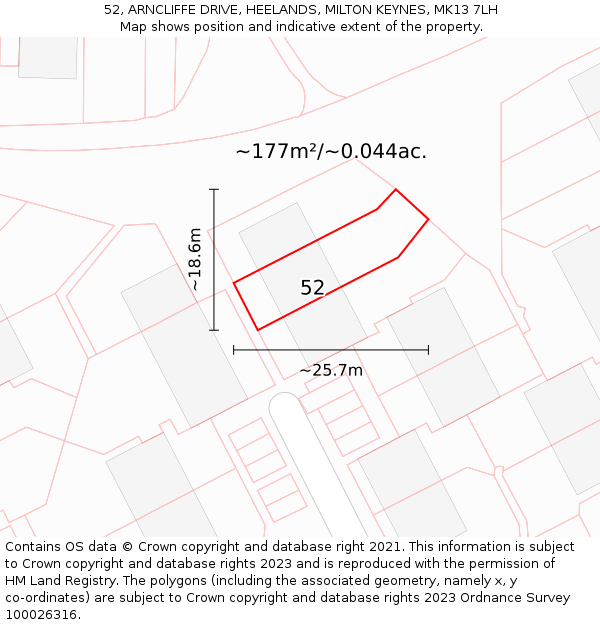 52, ARNCLIFFE DRIVE, HEELANDS, MILTON KEYNES, MK13 7LH: Plot and title map