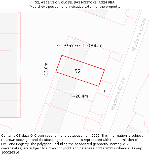 52, ASCENSION CLOSE, BASINGSTOKE, RG24 9BA: Plot and title map
