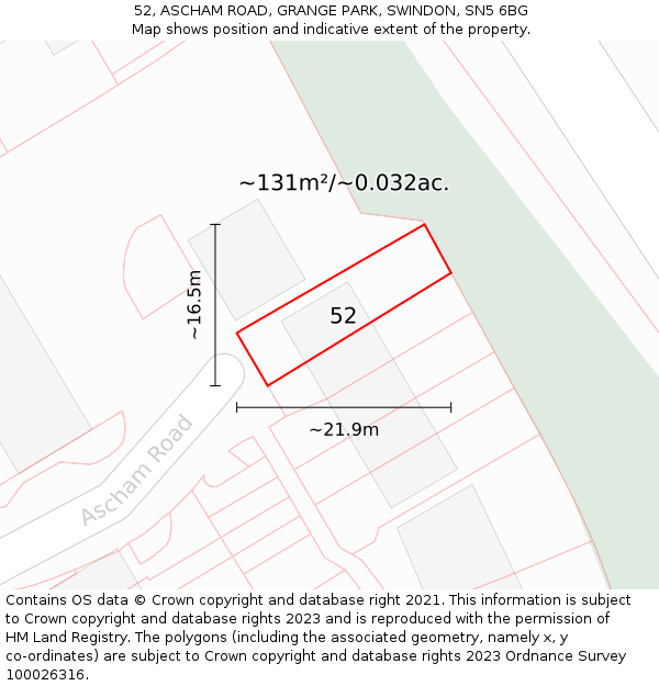 52, ASCHAM ROAD, GRANGE PARK, SWINDON, SN5 6BG: Plot and title map
