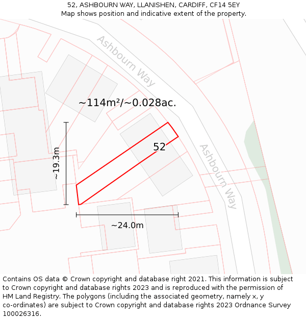 52, ASHBOURN WAY, LLANISHEN, CARDIFF, CF14 5EY: Plot and title map