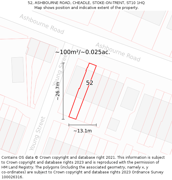 52, ASHBOURNE ROAD, CHEADLE, STOKE-ON-TRENT, ST10 1HQ: Plot and title map
