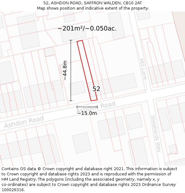 52, ASHDON ROAD, SAFFRON WALDEN, CB10 2AT: Plot and title map