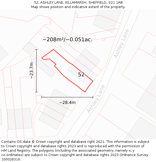 52, ASHLEY LANE, KILLAMARSH, SHEFFIELD, S21 1AB: Plot and title map