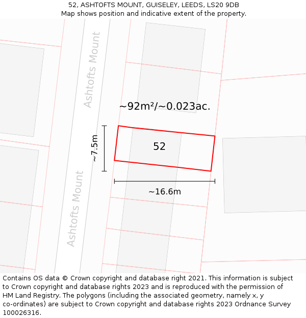52, ASHTOFTS MOUNT, GUISELEY, LEEDS, LS20 9DB: Plot and title map