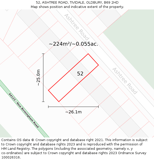 52, ASHTREE ROAD, TIVIDALE, OLDBURY, B69 2HD: Plot and title map