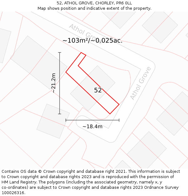52, ATHOL GROVE, CHORLEY, PR6 0LL: Plot and title map