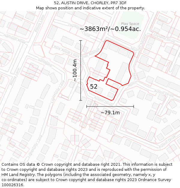 52, AUSTIN DRIVE, CHORLEY, PR7 3DF: Plot and title map