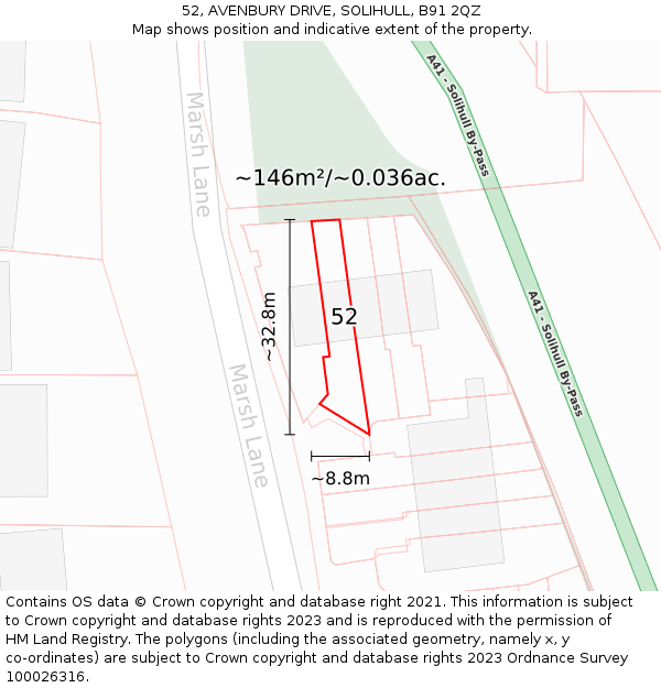 52, AVENBURY DRIVE, SOLIHULL, B91 2QZ: Plot and title map