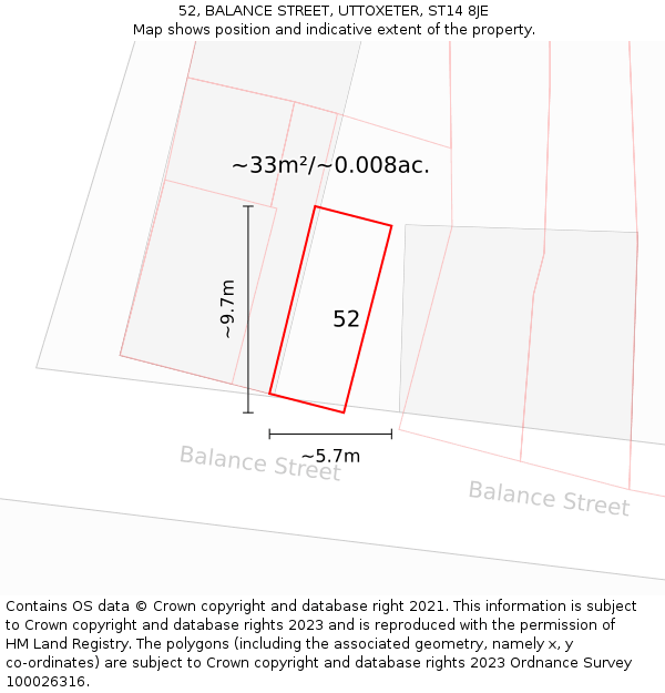 52, BALANCE STREET, UTTOXETER, ST14 8JE: Plot and title map