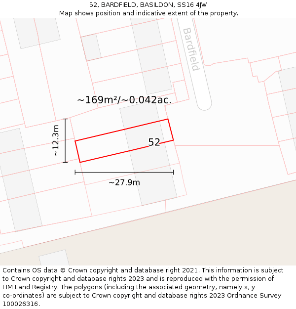 52, BARDFIELD, BASILDON, SS16 4JW: Plot and title map