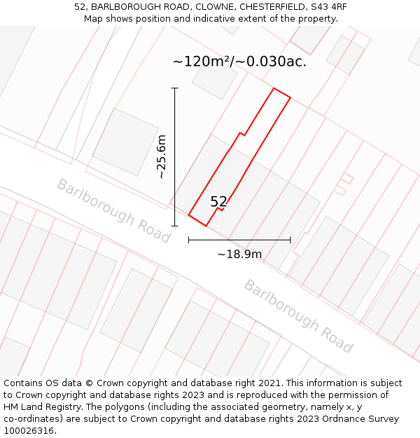 52, BARLBOROUGH ROAD, CLOWNE, CHESTERFIELD, S43 4RF: Plot and title map