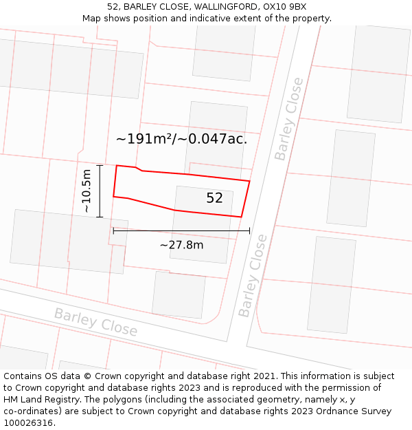 52, BARLEY CLOSE, WALLINGFORD, OX10 9BX: Plot and title map