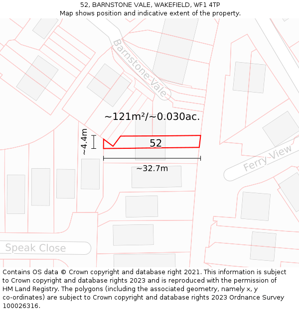52, BARNSTONE VALE, WAKEFIELD, WF1 4TP: Plot and title map