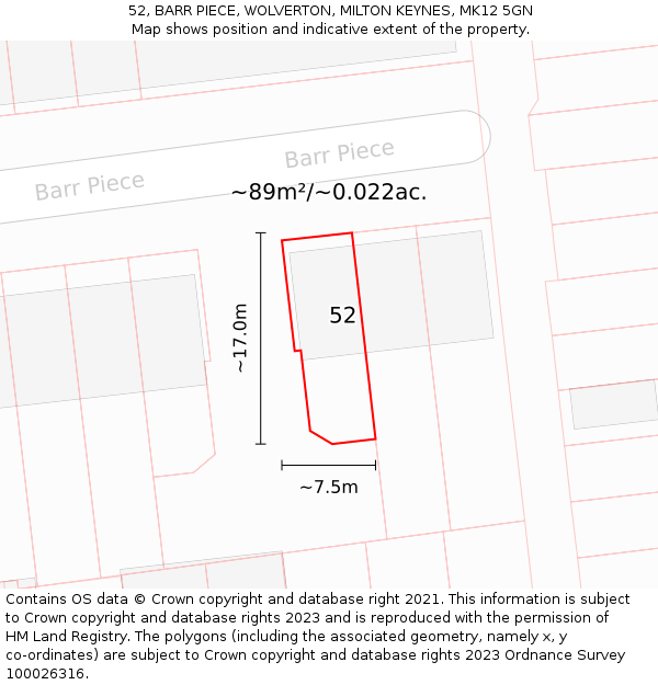 52, BARR PIECE, WOLVERTON, MILTON KEYNES, MK12 5GN: Plot and title map
