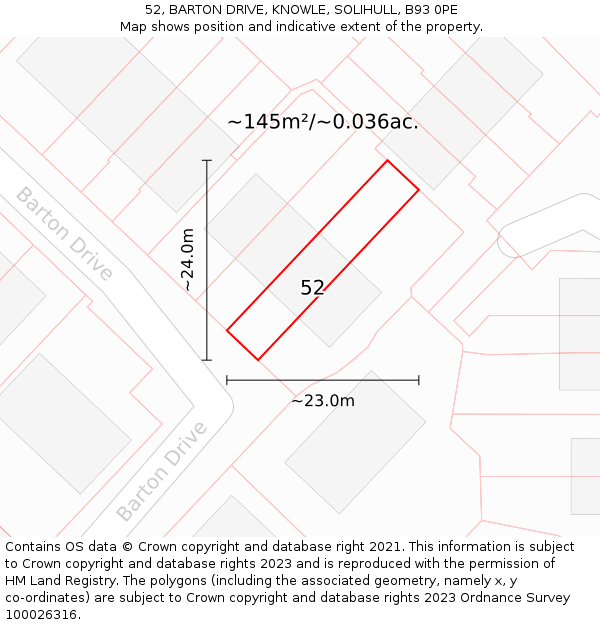 52, BARTON DRIVE, KNOWLE, SOLIHULL, B93 0PE: Plot and title map