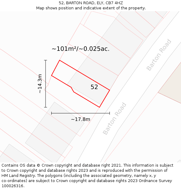 52, BARTON ROAD, ELY, CB7 4HZ: Plot and title map
