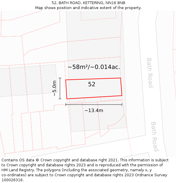 52, BATH ROAD, KETTERING, NN16 8NB: Plot and title map