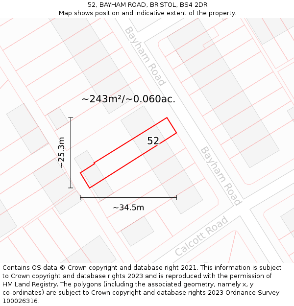 52, BAYHAM ROAD, BRISTOL, BS4 2DR: Plot and title map