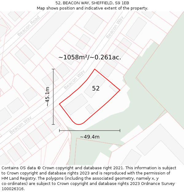 52, BEACON WAY, SHEFFIELD, S9 1EB: Plot and title map