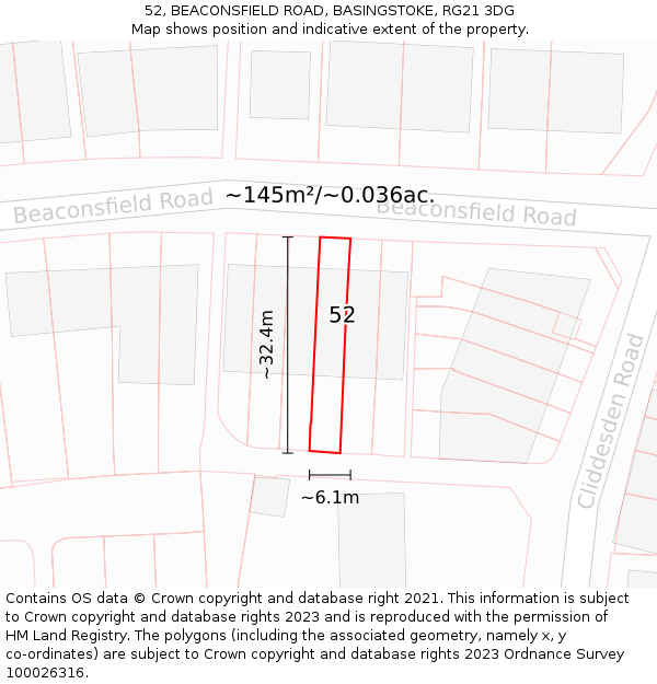 52, BEACONSFIELD ROAD, BASINGSTOKE, RG21 3DG: Plot and title map