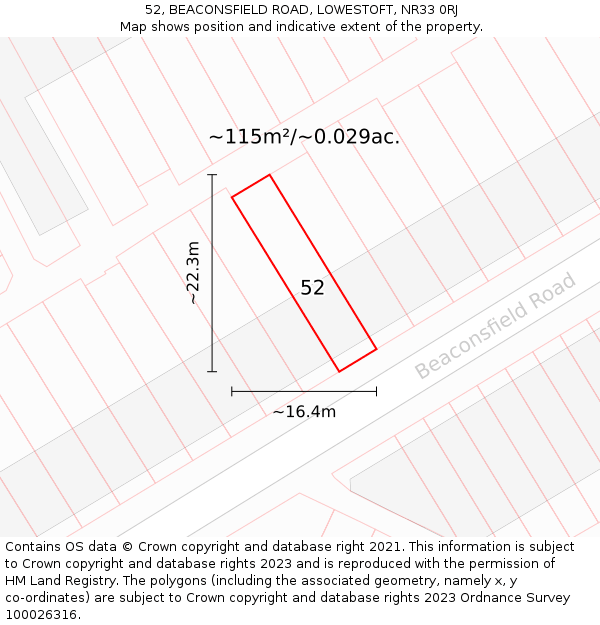52, BEACONSFIELD ROAD, LOWESTOFT, NR33 0RJ: Plot and title map