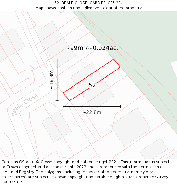 52, BEALE CLOSE, CARDIFF, CF5 2RU: Plot and title map