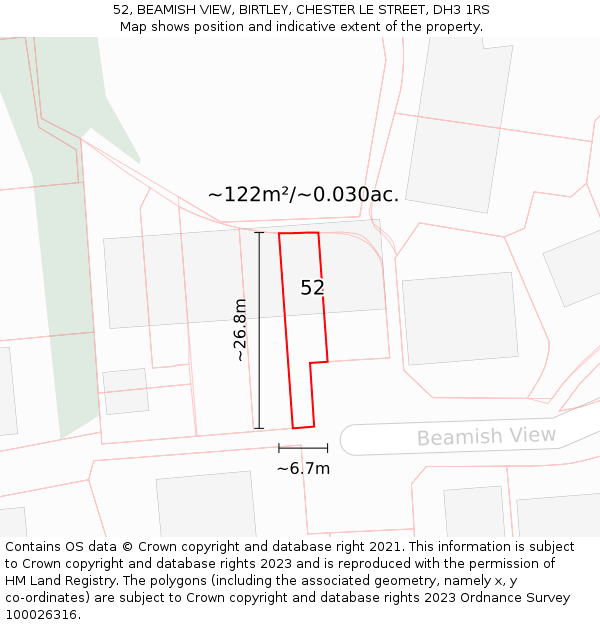52, BEAMISH VIEW, BIRTLEY, CHESTER LE STREET, DH3 1RS: Plot and title map