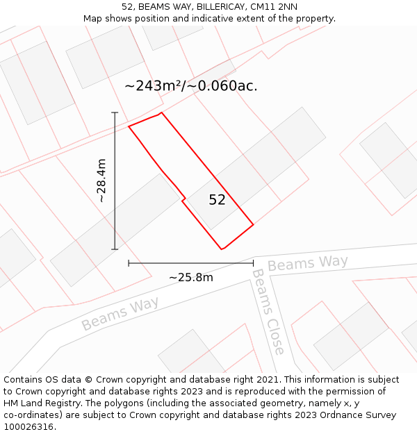 52, BEAMS WAY, BILLERICAY, CM11 2NN: Plot and title map