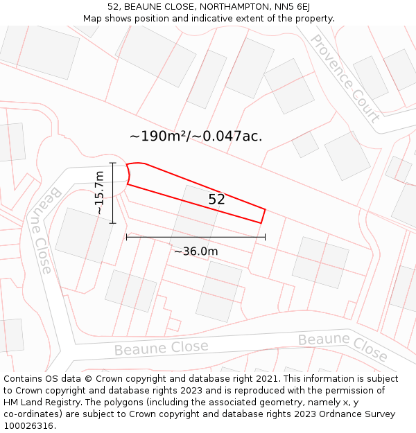 52, BEAUNE CLOSE, NORTHAMPTON, NN5 6EJ: Plot and title map