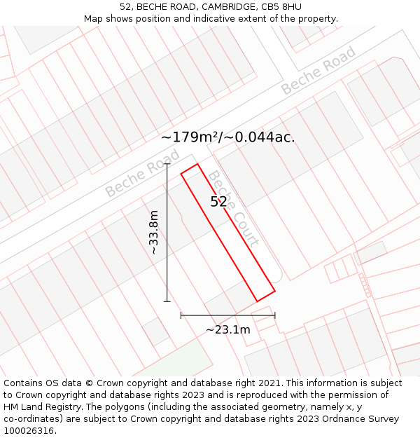 52, BECHE ROAD, CAMBRIDGE, CB5 8HU: Plot and title map