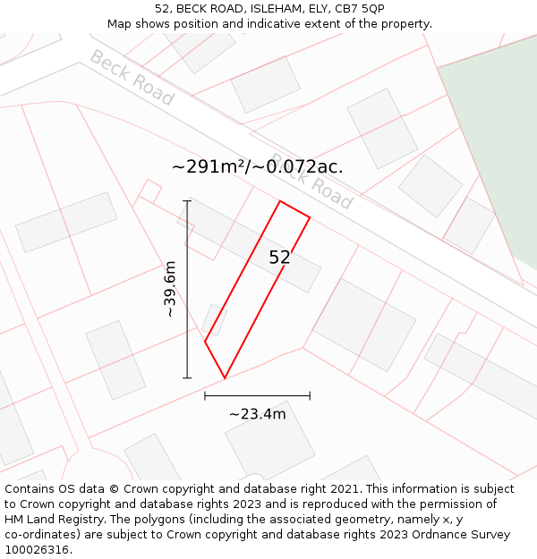 52, BECK ROAD, ISLEHAM, ELY, CB7 5QP: Plot and title map