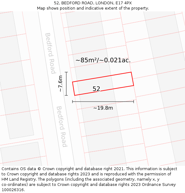 52, BEDFORD ROAD, LONDON, E17 4PX: Plot and title map