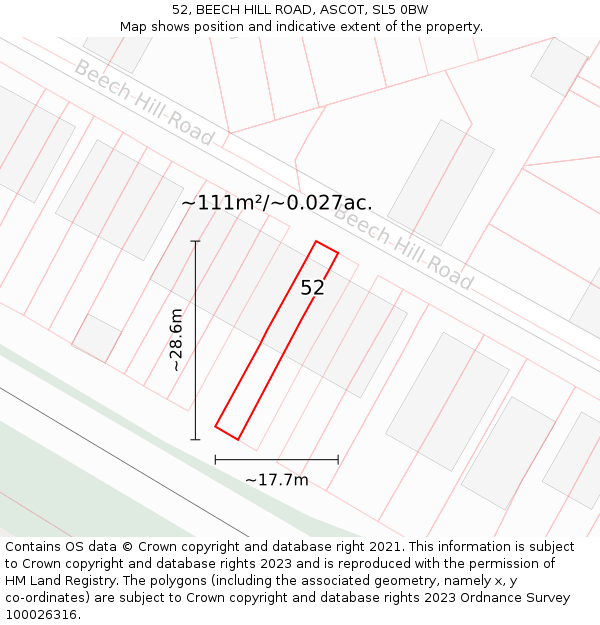 52, BEECH HILL ROAD, ASCOT, SL5 0BW: Plot and title map