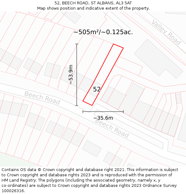 52, BEECH ROAD, ST ALBANS, AL3 5AT: Plot and title map