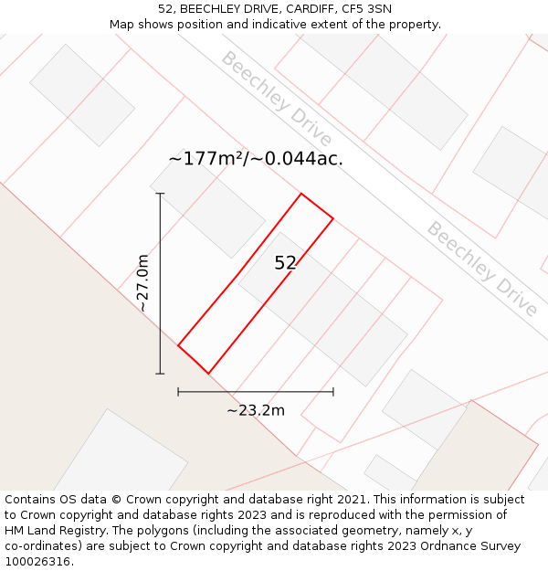 52, BEECHLEY DRIVE, CARDIFF, CF5 3SN: Plot and title map
