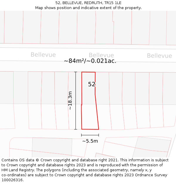 52, BELLEVUE, REDRUTH, TR15 1LE: Plot and title map