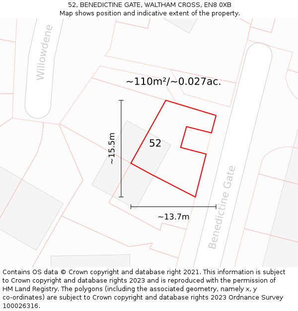 52, BENEDICTINE GATE, WALTHAM CROSS, EN8 0XB: Plot and title map