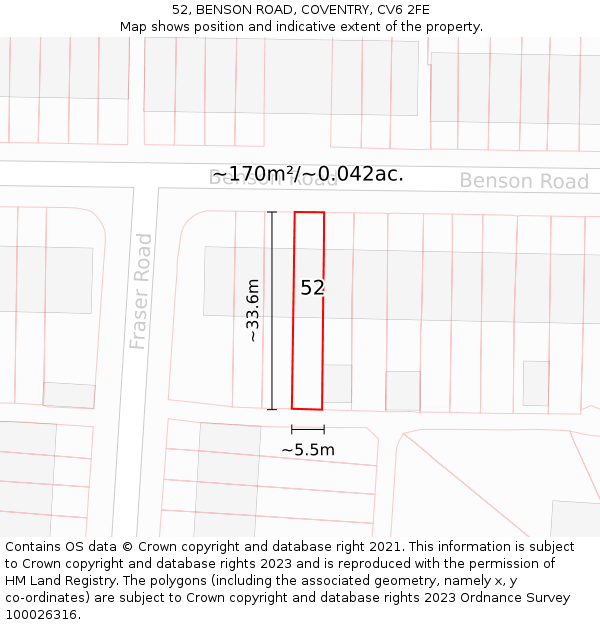 52, BENSON ROAD, COVENTRY, CV6 2FE: Plot and title map